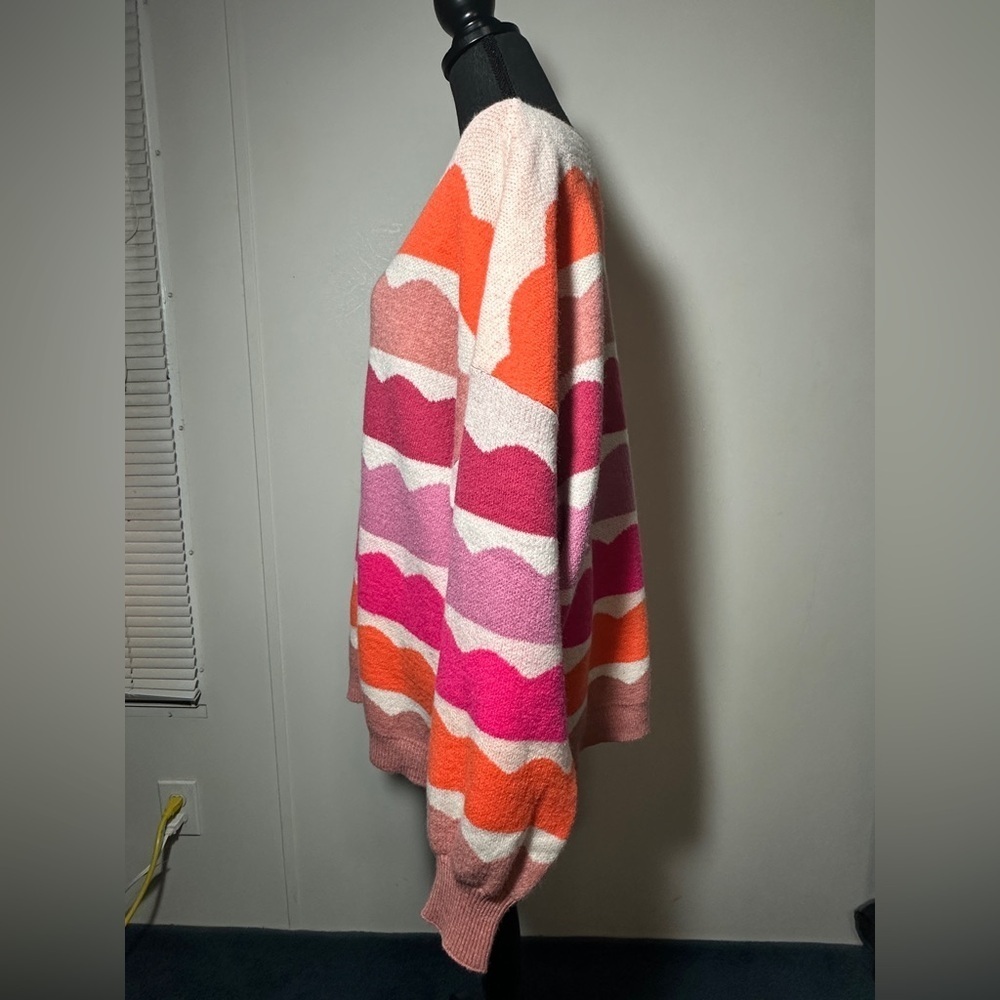 TikTok Viral Pink Colorful Striped Scallop Women's Sweater Barbie Core Casual - Picture 2 of 5